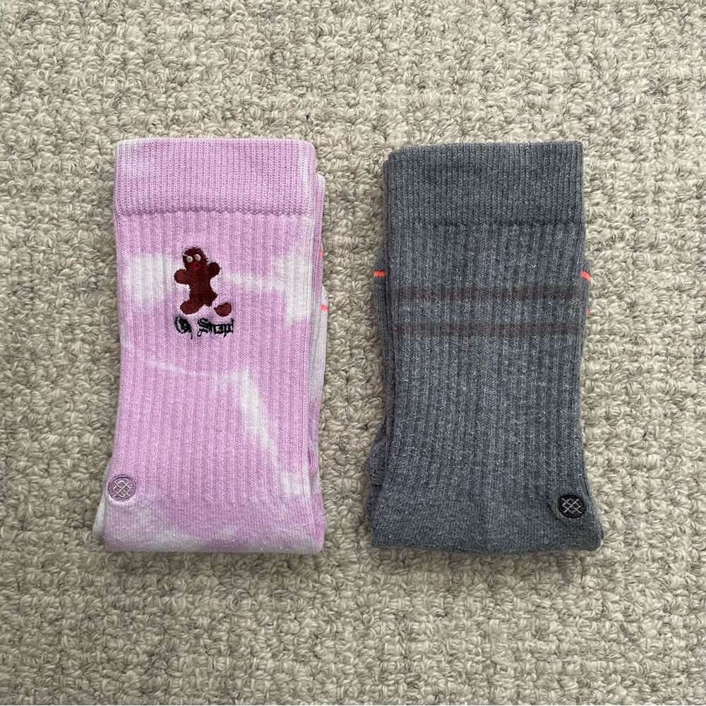Stance Classic Crew Sock Bundle Small Pink Tie Dye Gingerbread Man & Grey Stripe